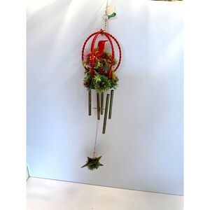 Vintage Christmas bird cage chimes metal and plastic flowers original box